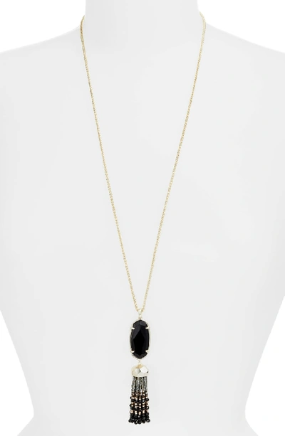 Shop Kendra Scott Eva Tassel Pendant Necklace In Black/ Gold