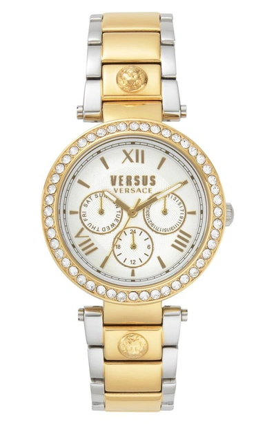 Shop Versace Camden Market Multifunction Bracelet Watch, 38mm In Gold / Silver/ Gold