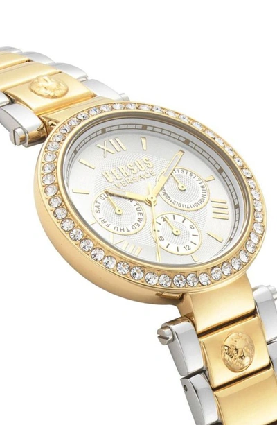 Shop Versace Camden Market Multifunction Bracelet Watch, 38mm In Gold / Silver/ Gold