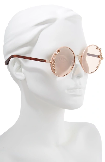 Jimmy Choo Gema Nude Round Shaped Metal Sunglasses With Swarovski Crystals  And Pearls In Nude/pink | ModeSens