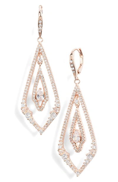 Shop Jenny Packham Pave Drop Earrings In Crystal/ Rose Gold