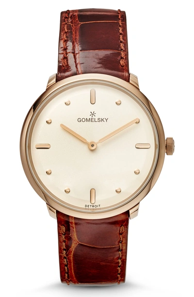 Shop Gomelsky The Lois Alligator Strap Watch, 36mm In Chestnut/ Cream/ Champagne