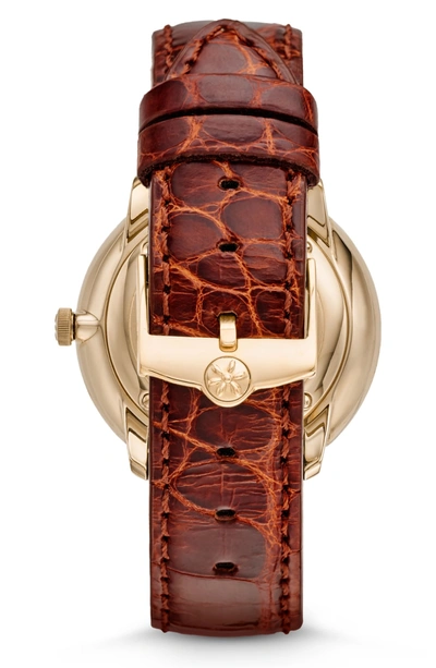 Shop Gomelsky The Lois Alligator Strap Watch, 36mm In Chestnut/ Cream/ Champagne