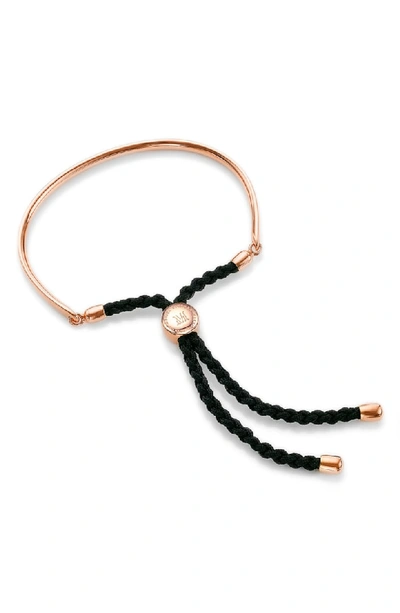 Shop Monica Vinader Engravable 'fiji' Friendship Bracelet In Rose Gold/ Black