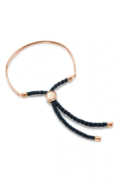 Shop Monica Vinader Engravable 'fiji' Friendship Bracelet In Rose Gold/ Navy