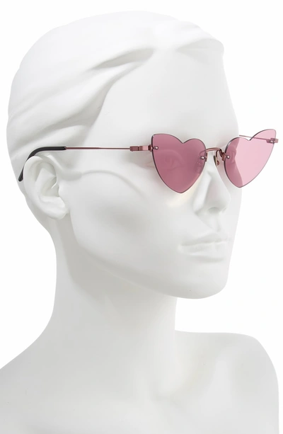 Shop Saint Laurent 50mm Rimless Heart Shaped Sunglasses - Pink/ Pink Flash