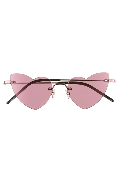 Shop Saint Laurent 50mm Rimless Heart Shaped Sunglasses - Pink/ Pink Flash