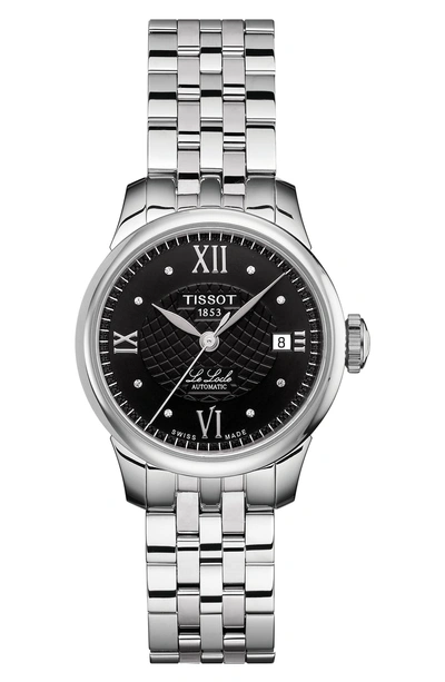 Shop Tissot Le Locle Automatic Lady Diamond Dial Bracelet Watch, 25mm In Silver/ Black/ Silver