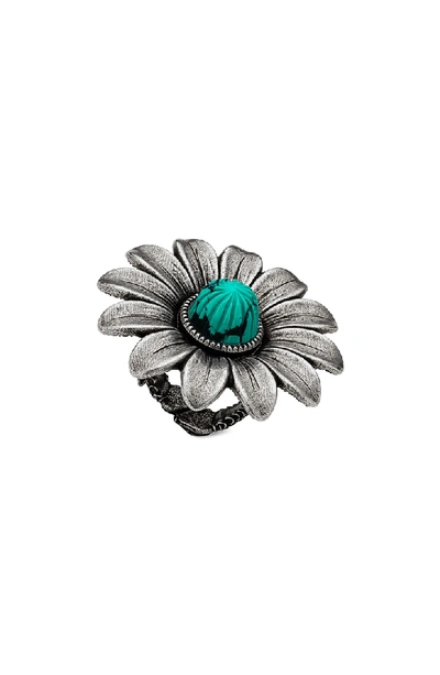 Shop Gucci Ggflower Ring In Sterling Silver
