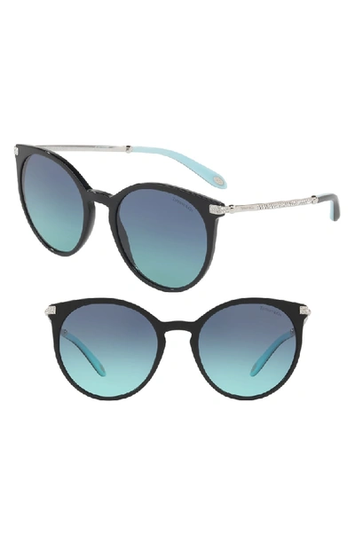 Shop Tiffany & Co 54mm Gradient Round Sunglasses - Black/ Blue Gradient