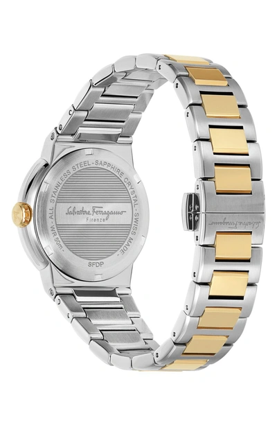 Shop Ferragamo F-80 Bracelet Watch, 34mm In Gold/ Blue/ Silver