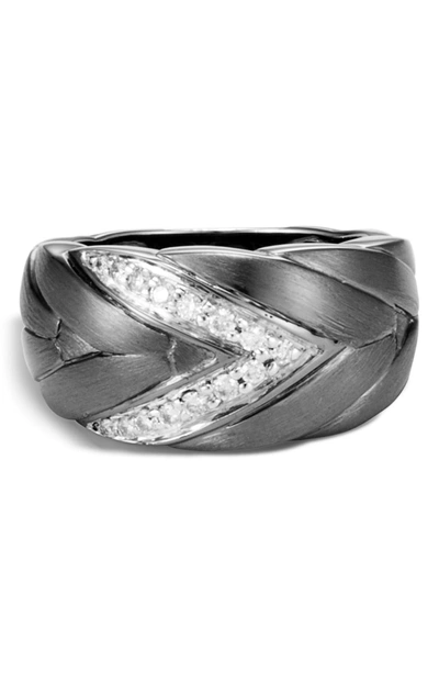 Shop John Hardy Modern Chain Diamond Pave Ring In Silver/ Diamond/ Black Rhodium