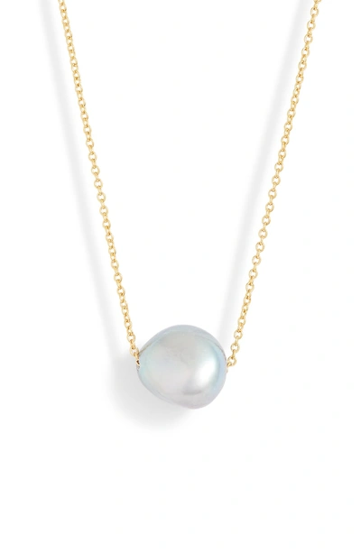 Shop Gorjana Vienna Freshwater Pearl Necklace In Grey Pearl/ Gold