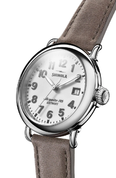 Shop Shinola The Runwell Leather Strap Watch, 36mm In Grey/ White/ Silver