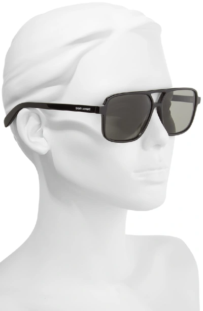 Shop Saint Laurent 58mm Square Navigator Sunglasses - Black/ Black/ Grey
