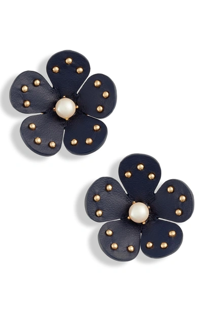 Shop Kate Spade Leather Stud Earrings In Navy Multi