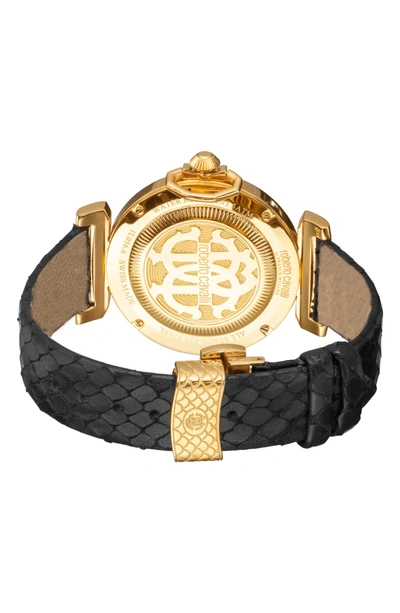 Shop Roberto Cavalli By Franck Muller Classic Leather Strap Watch, 38m In Black/ Silver/ Gold