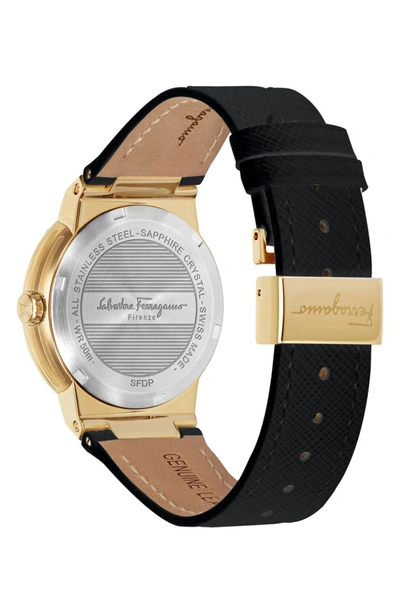 Shop Ferragamo F-80 Saffiano Leather Strap Watch, 34mm In Black/ Gold