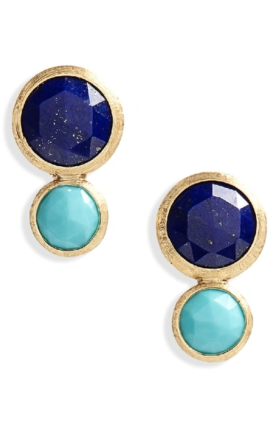 Shop Marco Bicego Jaipur Lapis & Turquoise Stud Earrings In Yellow Gold Lapis/ Turquoise