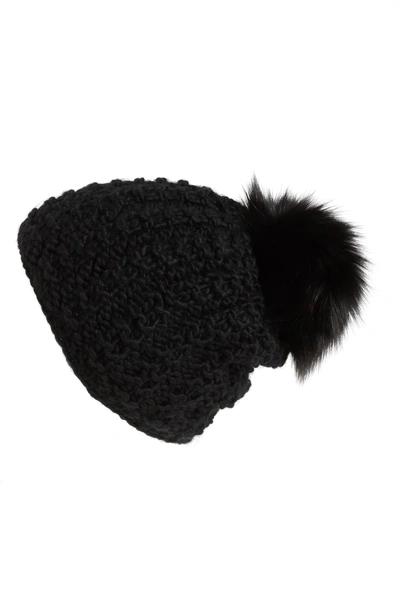 Shop Kyi Kyi Genuine Fox Pompom Hat In Black
