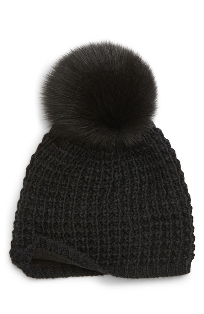 Shop Kyi Kyi Genuine Fox Pompom Hat In Black