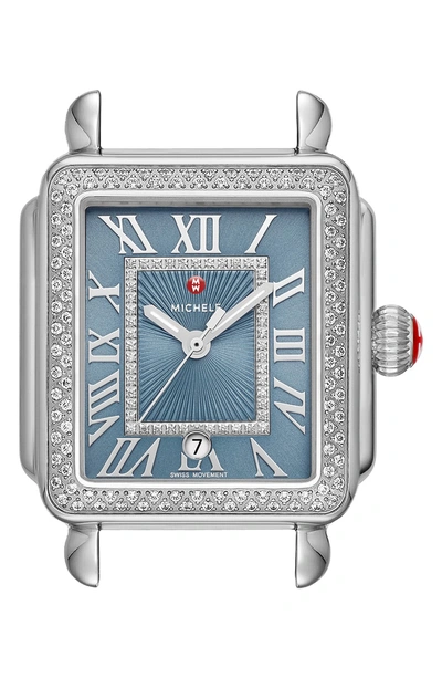 Shop Michele Deco Madison Diamond Dial Watch Case, 33mm X 35mm In Silver/ Blue Smoke