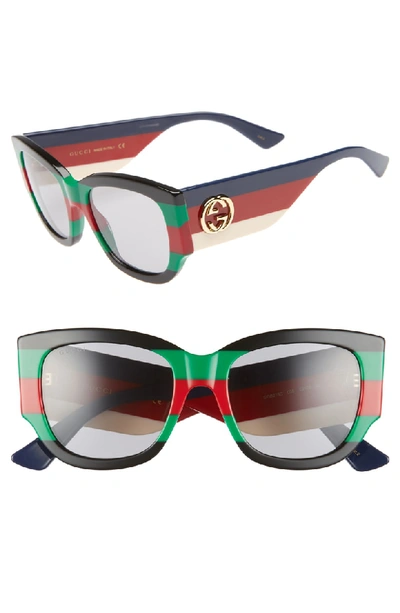 Shop Gucci 53mm Striped Cat Eye Sunglasses - Black