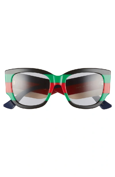 Shop Gucci 53mm Striped Cat Eye Sunglasses - Black