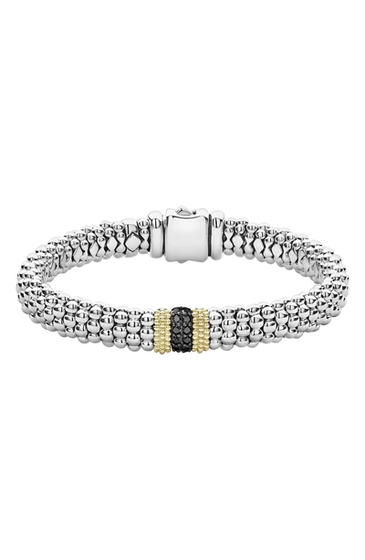 Shop Lagos Diamond Lux Black Diamond Small Station Bracelet In Silver