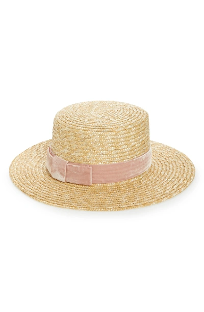 Shop Lack Of Color Pink Velour Straw Hat - Brown In Pink/ Natural