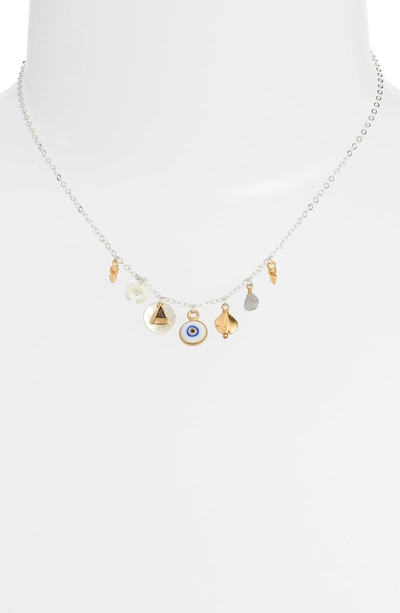 Shop Chan Luu Evil Eye Charm Necklace In White Mix