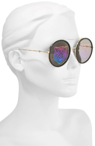 Shop Gucci 56mm Round Mirrored Aviator Sunglasses In Gold/ Tiger