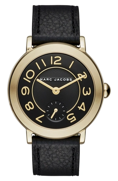 Shop Marc Jacobs 'riley' Leather Strap Watch, 36mm In Black/ Gold