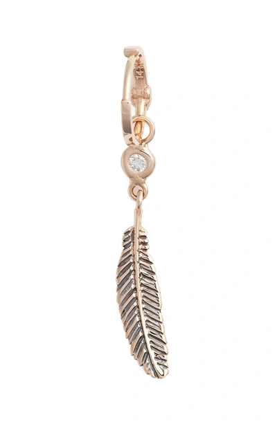 Shop Kismet By Milka Single Feather Earring In Rose Gold/ Diamond