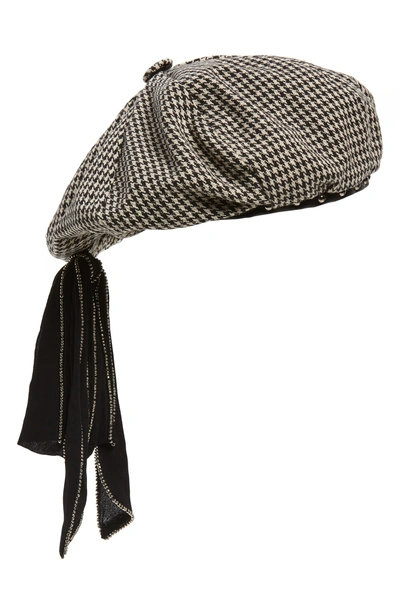 Shop New Friends Colony Houndstooth Studded Beret - Black In Ivory/ Black Houndstooth