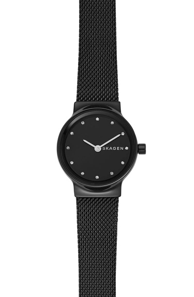 Shop Skagen Freja Crystal Accent Mesh Strap Watch, 26mm In Black