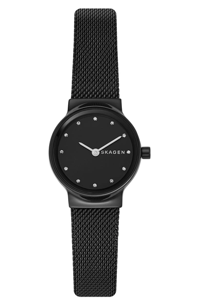 Shop Skagen Freja Crystal Accent Mesh Strap Watch, 26mm In Black