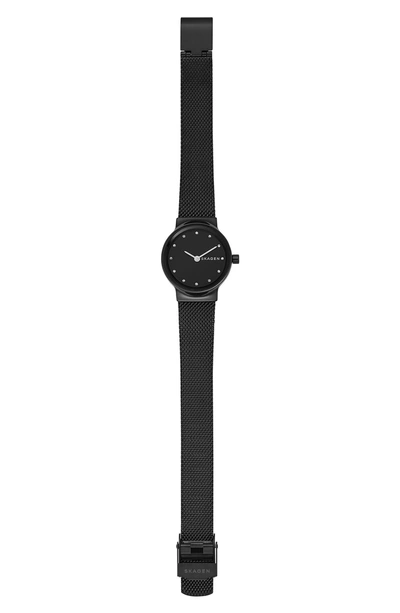 Shop Skagen Freja Crystal Accent Mesh Strap Watch, 26mm In Black