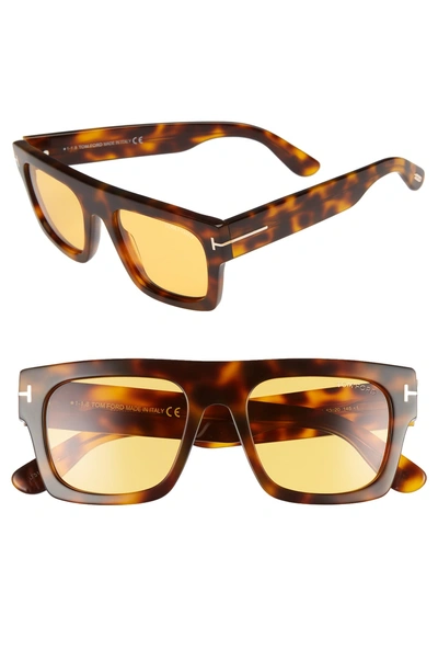 Shop Tom Ford Fausto 53mm Flat Top Sunglasses In Shiny Havana/ Brown