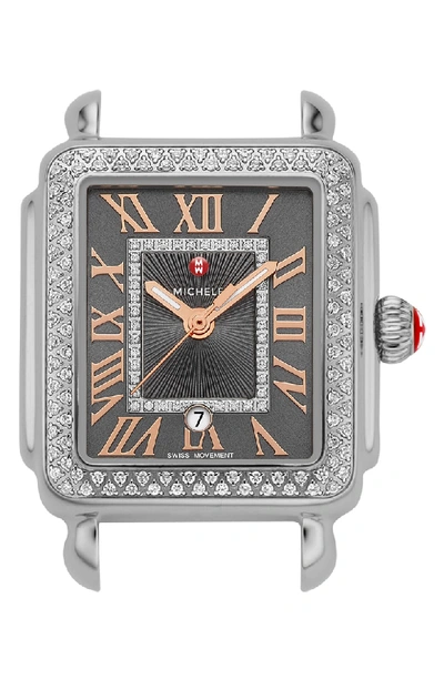 Shop Michele Deco Madison Mid Diamond Dial Watch Head, 29mm X 31mm In Silver/ Shadow Grey