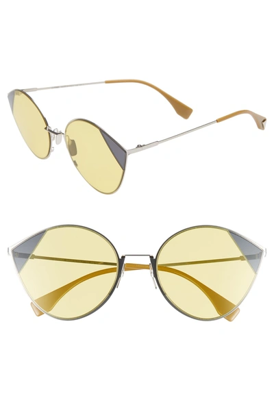Shop Fendi 60mm Cat Eye Sunglasses - Silver/ Gold