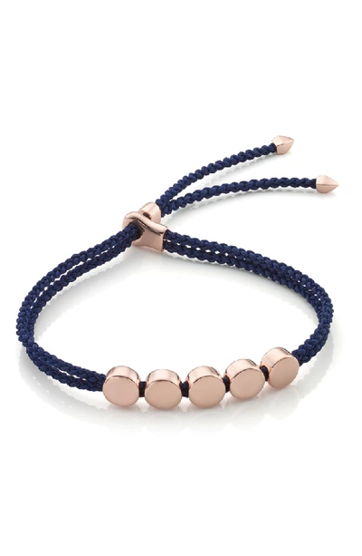 Shop Monica Vinader Engravable Linear Bead Friendship Bracelet In Navy/ Rose Gold