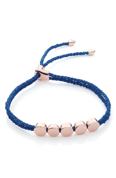 Shop Monica Vinader Engravable Linear Bead Friendship Bracelet In Rose Gold/ Navy Metallic