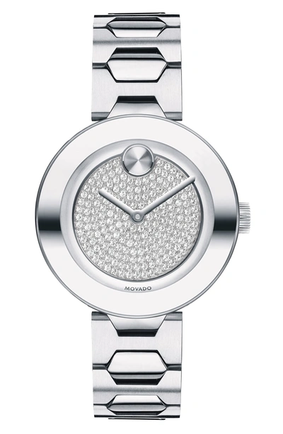 Shop Movado Bold Pave T-bar Bracelet Watch, 32mm In Silver Multi