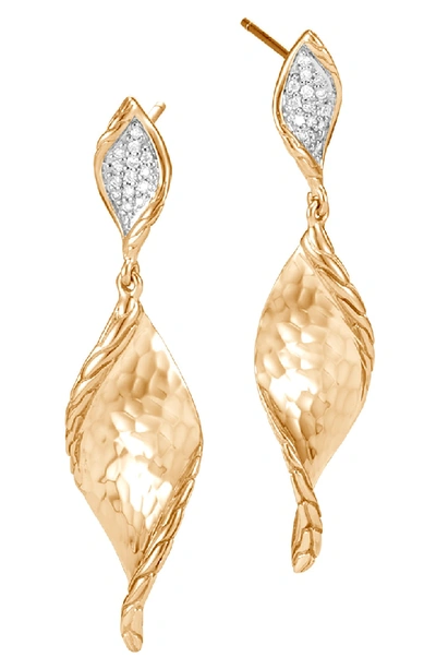 Shop John Hardy Classic Chain Hammered Gold Drop Earrings With Diamonds In Gold/ Diamond