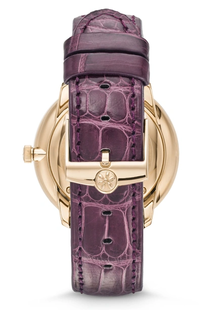Shop Gomelsky The Lois Alligator Strap Watch, 36mm In Purple/ Pink/ Champagne