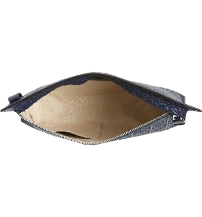 Shop Loewe Large Logo Embossed Calfskin Leather Pouch In Navy Blue