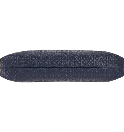 Shop Loewe Large Logo Embossed Calfskin Leather Pouch In Navy Blue