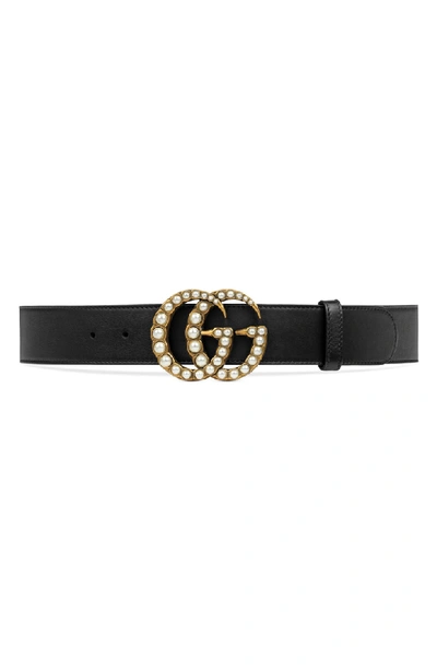Hoogland natuurpark Zeeman Gucci Imitation Pearl Logo Buckle Leather Belt In Black | ModeSens