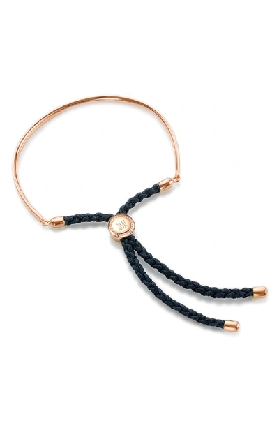 Shop Monica Vinader Engravable Fiji Friendship Bracelet In Navy/ Rose Gold